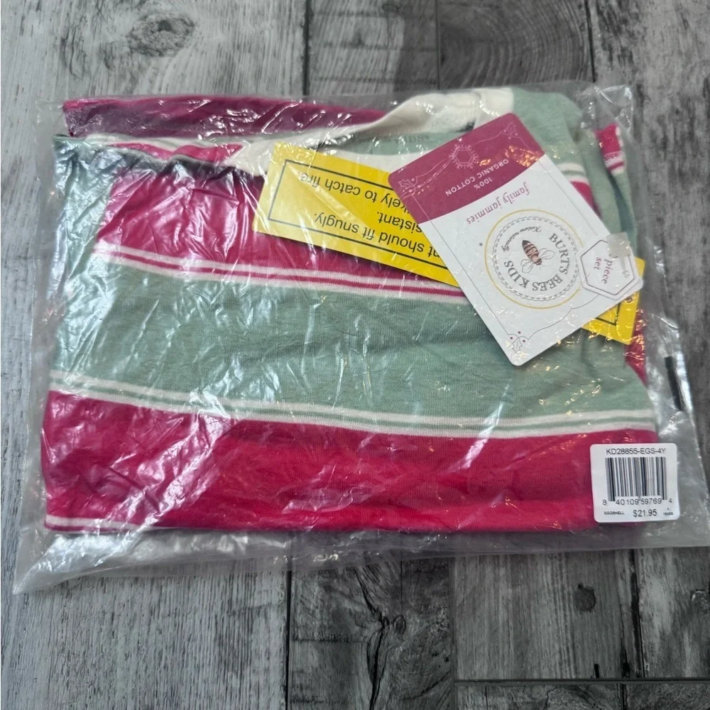 Burt’s Bees Unisex Striped Christmas Pajamas Holiday Red Green 2 Piece 4 NEW NWT